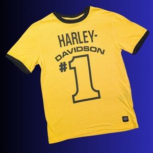 Y2K Yellow Harley Davidson Sports Styled T-Shirt Size M
